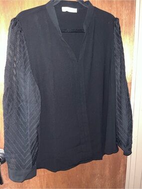 Grace Karin Black V-Neck Sheer-Sleeve Blouse